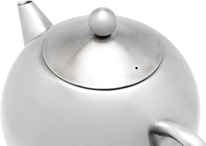 bredemeijer Santhee Double Walled Teapot, 1.4-Liter, Stainless Steel Satin Finish with Satin Accents