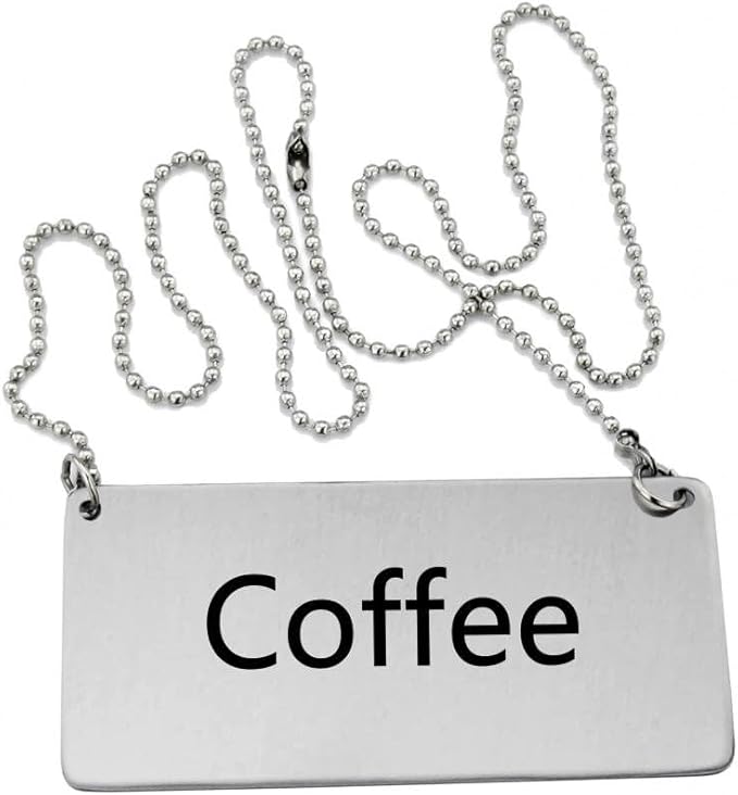 New Star Foodservice 27426 Stainless Steel Chain Sign, (Coffee), 3.5"x 1.5", Set of 2
