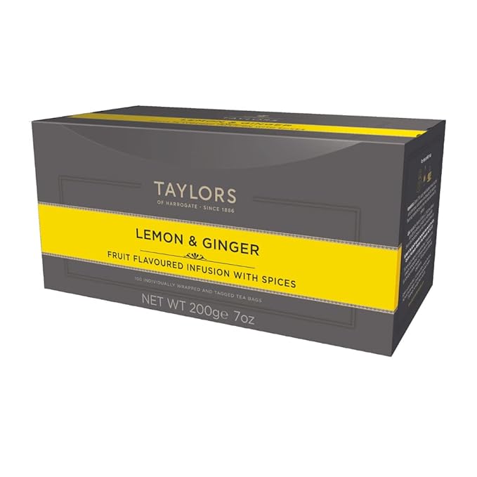 Taylors of Harrogate Lemon & Ginger, Herbal Tea, Individually Wrapped Bags, 100 Count (Pack of 1), Cleansing, Invigorating and Citrussy, Caffeine-Free, Enjoy Hot or Iced, 100 Teabags