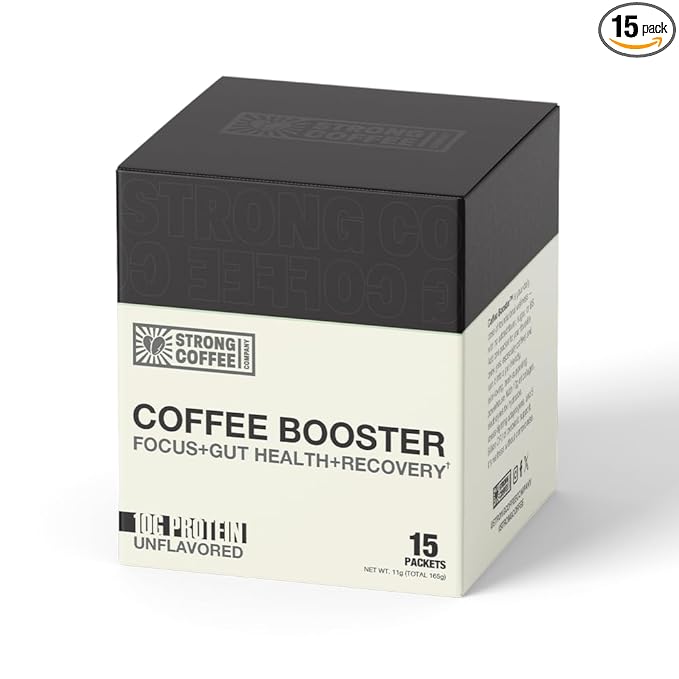 STRONG Coffee Co. Coffee Booster | 10g Collagen Coffee Protein with Nootropics & Adaptogens, NeuroFactor®, Ashwagandha, L-Theanine & Electrolytes for Focus & Balanced Energy | 15 Packets
