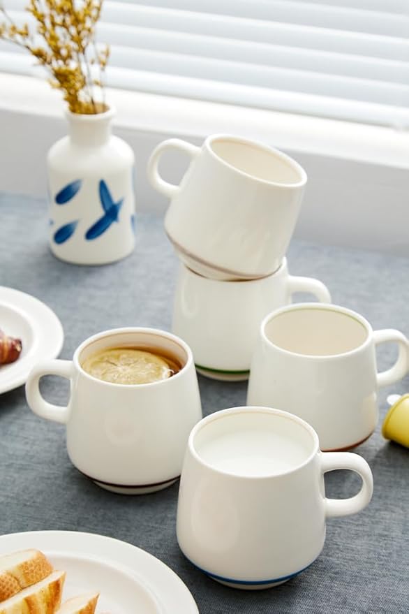 11 Ounce Porcelain Coffee Mugs Set of 6 with Handle Perfect for Coffee, Tea, Milk, Chocolate and Latte, Ceramic Coffee Cups Set for Man and Woman (Cozy Orange)
