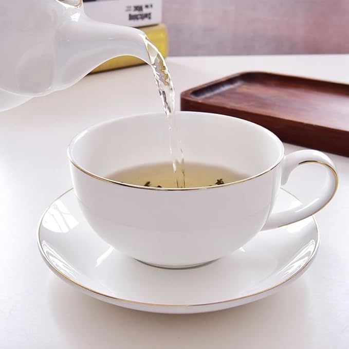 YBK Tech Ceramic Tea for One Set, 12oz Teapot and 8.2oz Cup with Saucer (White)