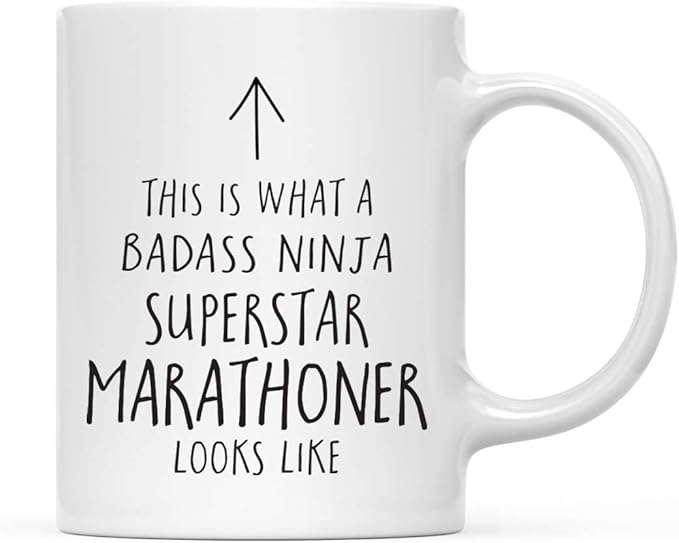 Andaz Press Funny 11oz. Ceramic Coffee Tea Mug Gift, This is What a Badass Ninja Superstar Marathoner Looks Like, 1-Pack