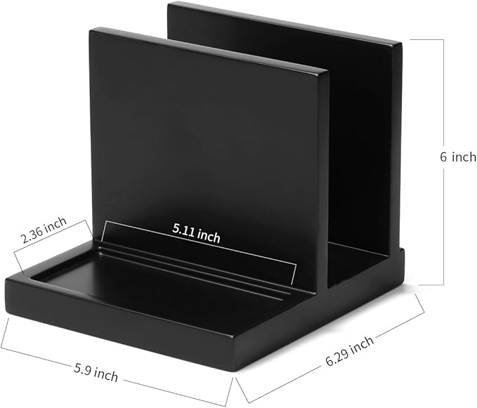Wooden Napkin Holder napkin salt pepper holder with Salt and Pepper Shakers Caddy,Suitable for Kitchen, Restaurant, Bar, Office, Parties, Home Décor Black