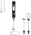 BEoffer Milk Frother Handheld + Stand Rechargeable 2000mAH Power Frother Wand Electric Foam Maker with 2 Stainless Whisks 3 Speeds Drink Mixer Coffee Frother for Latte, Cappuccino Matcha Hot Chocolate