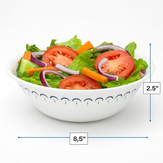 Chip Resistant 1 qt (0.95L) Bowl with Blue Scandinavian patterns, 4- pack