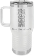LaserGram 20oz Vacuum Insulated Travel Mug with Handle, Tiki Statue, Personalized Engraving Included (White)