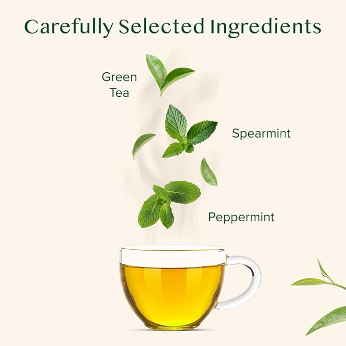 VAHDAM, Mint Green Tea Bags (30 Count) 100% Pure Leaf Tea, High Grown, Low Caffeine, Non GMO, Gluten Free | Individually Wrapped Plant-Based Pyramid Tea Bags | Direct from Source