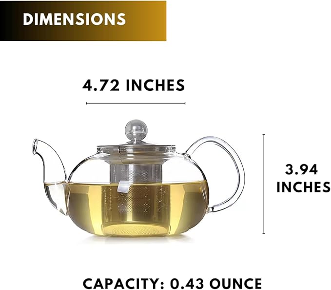 20oz (600ml) Small Clear Glass Tea Pot Set with Infuser – High Borosilicate Stovetop Teapot for Loose Leaf Tea, Herbal Infusions, and Blooming Teas – Durable, Heat-Resistant Tea Maker with Handle