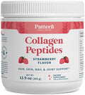 Pattern Wellness Collagen Peptides Powder (Type I & III) - Hair, Nails, Skin & Joint Support - Grass Fed & Pasture-Raised - Hydrolyzed, Non-GMO, Dairy Free, & Keto-Friendly - Strawberry (13 Oz)