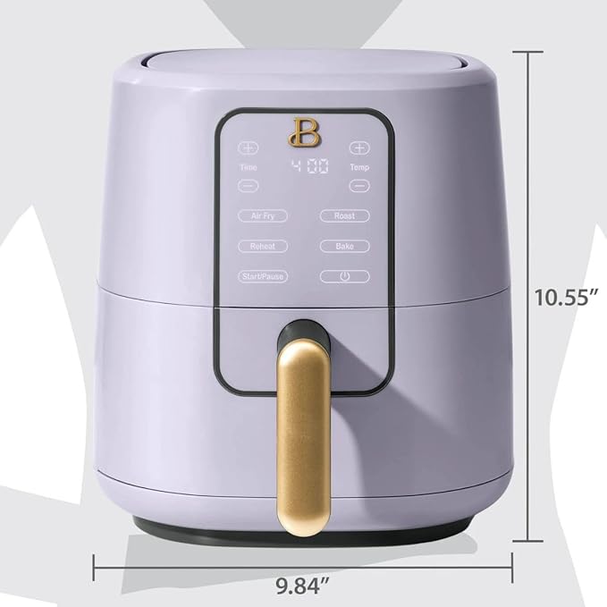 Beautiful 3 Quart Digital Air Fryer with TurboCrisp Technology – Matte Finish, Touchscreen, Nonstick Basket (Lavender)