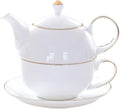 YBK Tech Ceramic Tea for One Set, 12oz Teapot and 8.2oz Cup with Saucer (White)