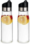 J&M DESIGN 2-Pack 28 OZ Glass Pitcher With Lid Water Carafe Easy Twist Stainless Steel & Plastic Lid w/Removeable Strainer Juice Beverage Iced Tea Ice Coffee Milk Dishwasher Safe Container Bottle Jar