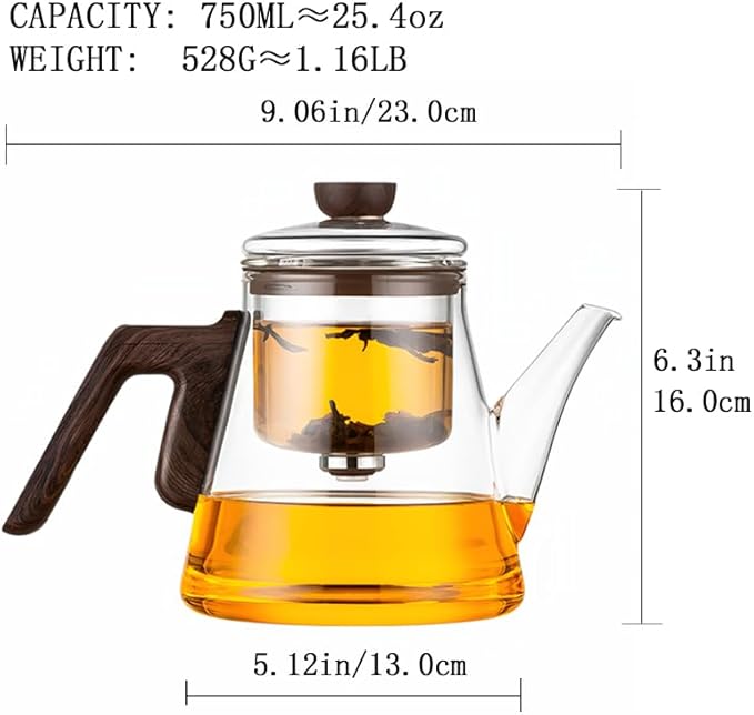 Small 25.4oz Enchanted Glass Teapot, YJX Magnetic Brewing Tea Pot Designed for Convenience, Witchcraft Magic Tea with Infuser for Loose Leaf and Herbal Teas(750ml)