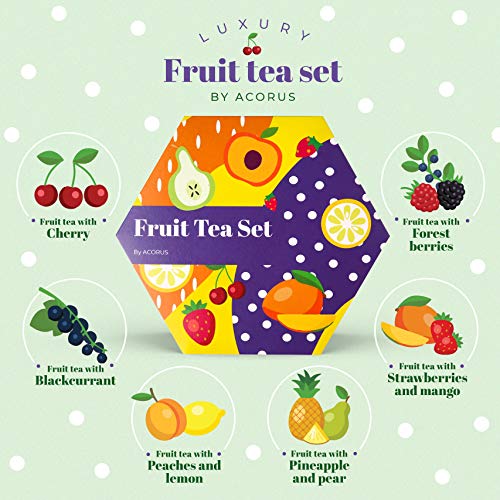 ACORUS Fruit Luxury & Herbal Selection Tea Sets, Assorted Fruit and Herbal TeaBox, Tea Gift Sets, Natural Teas Variety Pack, Sampler 6 & 4 Flavors, 60 & 56 Bags Individually Wrapped