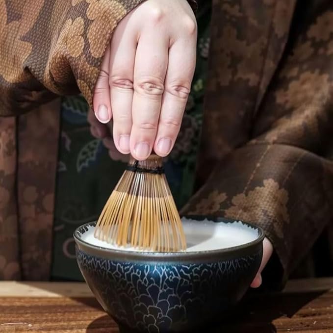 Traditional Black Bamboo Matcha Tea Whisk, Handcrafted Shin Chasen for Japanese Tea Ceremony,Pure handmade Matcha Powder Brush Tool Tea Traditional Scoop