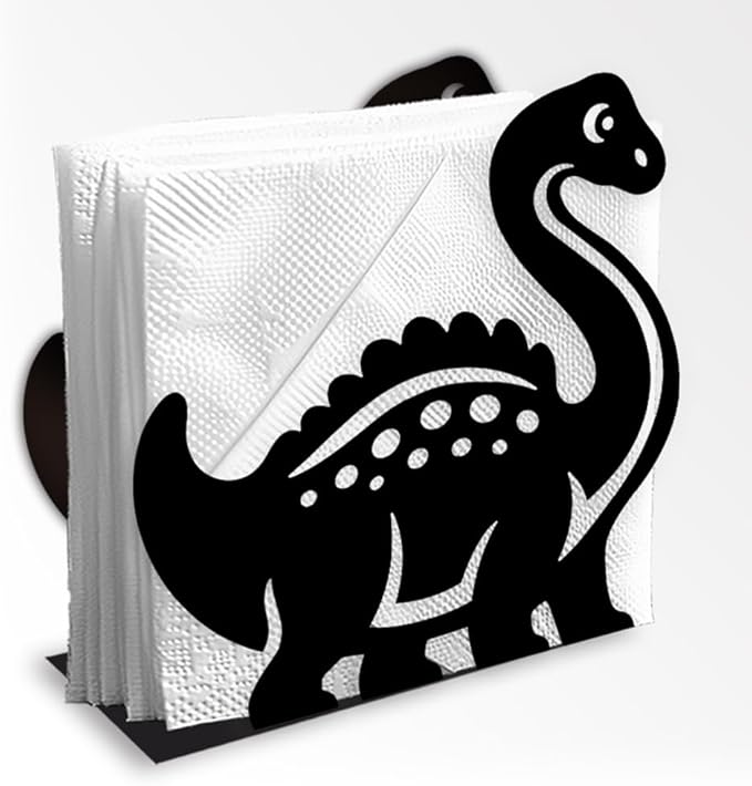Cartoon Dinosaur Decorative Black Metal Napkin Holder for Table, 4.9" x 4.7" x 1.9" Dinosaur Standing Napkin Holder for Home Kitchen Restaurant Picnic Party Coffee Bar Dining Room