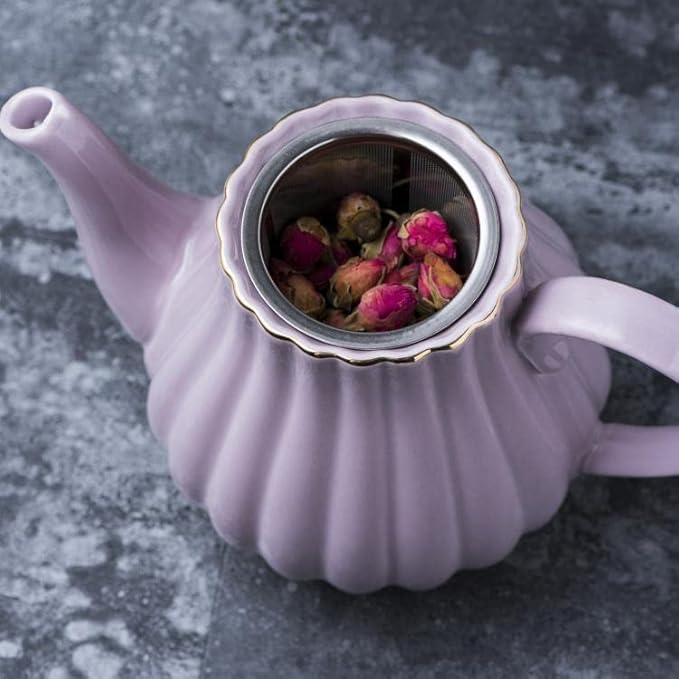 YBK Tech Strengthen Porcelain Teapot, 31oz Coffee Pot Ceramic Teapot- Stripe Design (Purple)