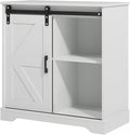 Panana Sliding Barn Door Buffet Sideboard Storage Cabinet Coffee Bar Kitchen Farmhouse Style (White)