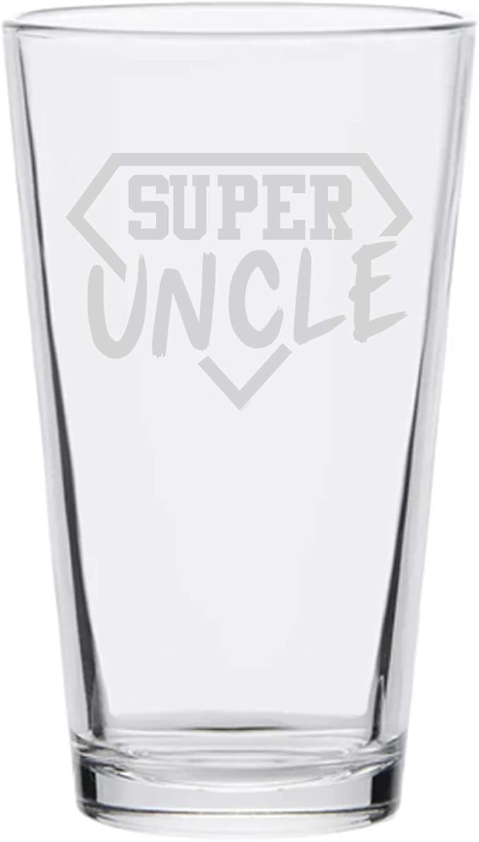 Veracco Super Uncle Funny Birthday Gift Fathers Day For Dad Grandpa Stepdad Pint Beer Glass (Clear)