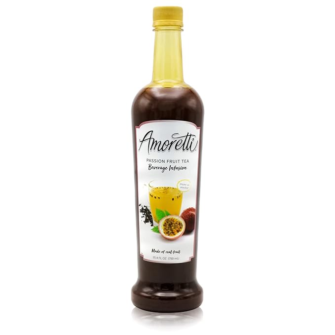 Amoretti - Passion Fruit Tea Beverage Infusion Drink Mix & Water Enhancer with Pump for Flavoring Cocktails, Waters, Tea, and other Beverages, 94 Servings Per Bottle (750 ml), Preservative Free