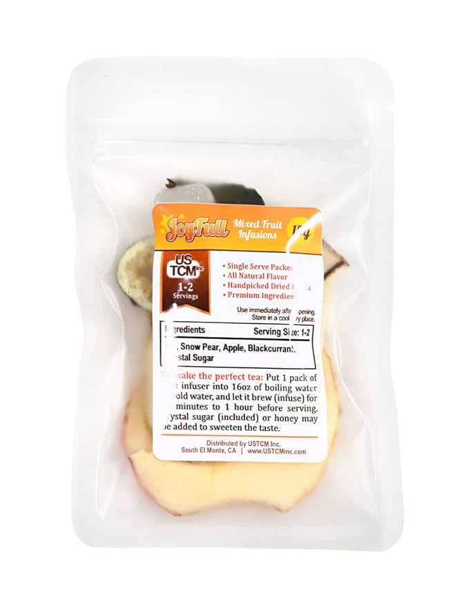USTCM JoyFull Mixed Fruit Infusions Fruit Tea Single Pack All Natural Dried Fruits Mixed Flavors Make Perfect Tea! 15g (Fig, Snow Pear, Apple, Blackcurrant, Pack of 3)