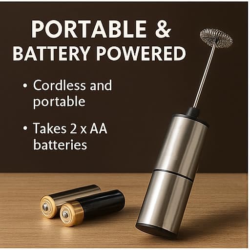 Premium Stainless Steel Electric Milk Frother | Battery Operated Foam Maker for Coffee, Latte, Matcha | Durable & Lightweight Handheld Frother for Creamy Foam | Ergonomic Design& Easy to Operate