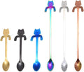 6 PCS Cat Spoon Coffee Tea spoon Set, ESRISE Stainless Steel Mini Long Cute Kitten Stirring Teaspoons for Dessert Drink Mixing Milkshake (Multi)