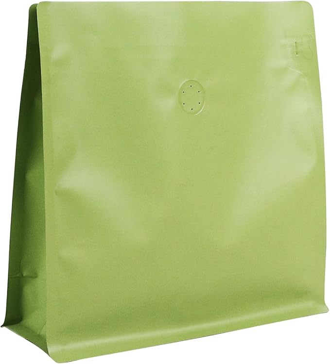 60 Pack High Barrier Stand-Up Coffee Bean Bags with Vented Valve Matte Metallic Heat-Sealable & Resealable Solid Color Pouches (Square,6.1 * 6.5 inch,1/2 lb,Avocado Green)