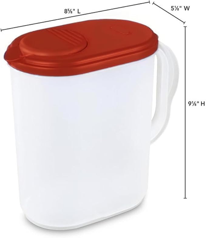 2-Pack Water Pitcher with Lid & Pivot Top Spout 1 Gallon Pitcher - Slim Design Fits Fridge Door - Freezer/Dishwasher Safe, BPA Free & Phthalate Free - Red