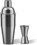 Cocktail Shaker with Double Measuring Jigger,18/8 Stainless Steel 24oz Martini Shaker Set,Drink Shaker Built-in Strainer,Bartender Kit. (Black)