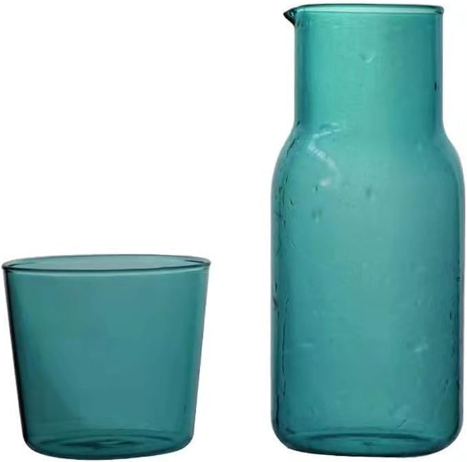 Bedside Glass Water Carafe Set with Cup, Glass Carafe with Lid Mouthwash Cups for Bedroom Bathroom Juice Wine Milk