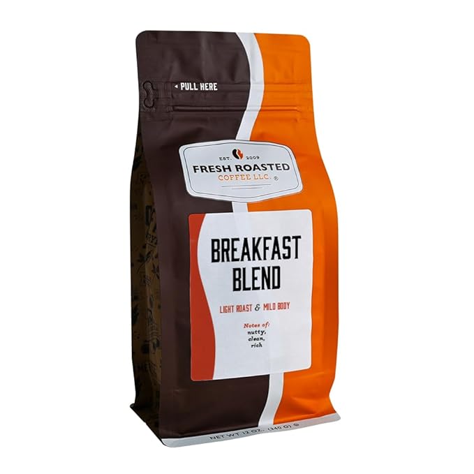 Fresh Roasted Coffee, Breakfast Blend, 12 oz, Light Roast, Kosher, Ground