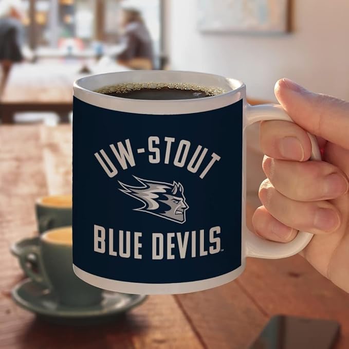 University of Wisconsin - Stout Blue Devils Logo Ceramic Coffee Mug, Novelty Gift Mugs for Coffee, Tea and Hot Drinks, 11oz, White
