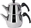 Serenk Modernist Stainless Steel Teapot | 1 L Top, 1.5 L Base, Induction Ready, Mirror Finish, Cool-Touch Handles, Elegant, Durable, Dishwasher Safe
