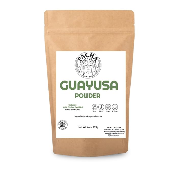 Pacha Ancient Energy Guayusa Tea | Green Guayusa | Traditional Guayusa | Loose leaf | Tea Bags | Energy Tea | l-theanine + caffeine | clean energy drink | Alternative to Yerba Mate, Coffee, and Green Tea (4oz, Guayusa Powder)