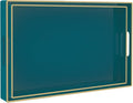 MAONAME Green Serving Tray Set of 2, Plastic Decorative Tray with Handles, Rectangular Coffee Table Trays for Ottoman, Nesting Trays for Living Room, Bedroom