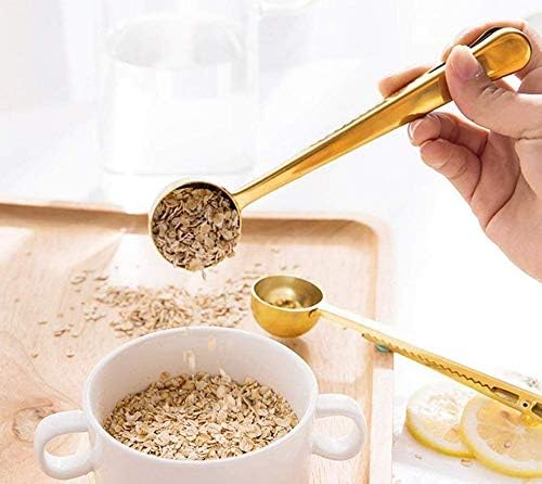 Coffee Scoop with Bag Clip, Stainless Steel Long Handled Tea Spoon Coffee Accessories and Kitchen Utensils 2pcs Set (Gold)