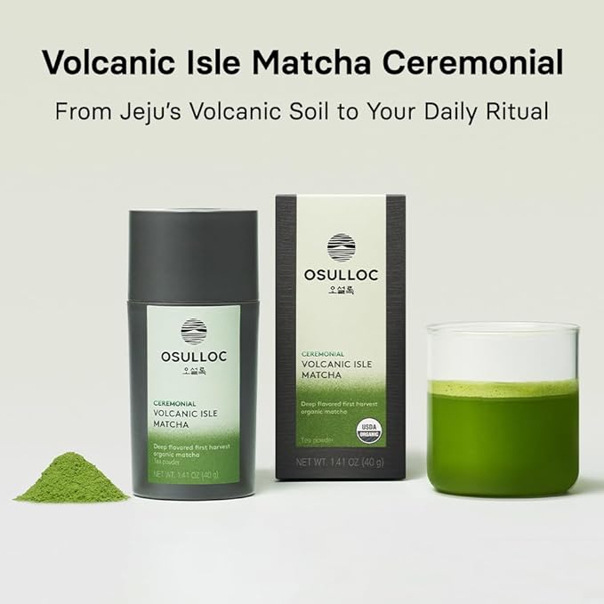 OSULLOC Volcanic Isle Matcha Powder, Ceremonial Grade Korean Matcha for lattes, Christmas gift idea, Green tea powder from Jeju island (1.41oz, 40g)