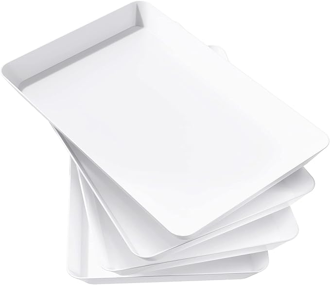 Lifewit 4 Pcs Plastic Serving Tray for Party Supplies, 15" x 10" White Trays for Serving Food, Reusable Large Platter for Buffet, Fruit, Dessert, Veggie, Holiday Christmas Essentials, Rectangle