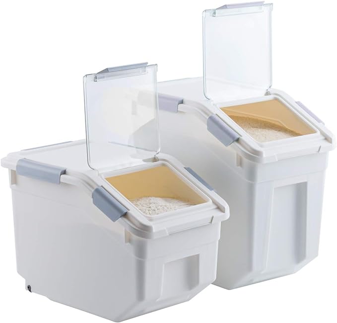 LISM 2 Pack Dog Food Storage Container with Scoop,Large Airtight Pet Dog Food Bin,Container for Dog Treats Rice,Dog Cat Dry Food Bin,Baking Supplies,Flour,Rice,Kitchen Pantry Cereal(25 LB)