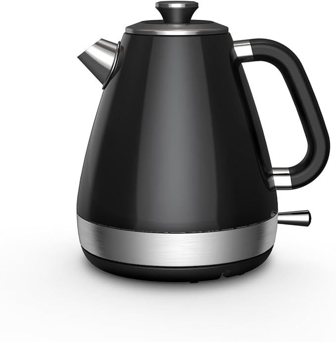 1.7L Retro Electric Kettle, 1200w Fast Boiling, Stainless Steel Hot Water Kettle Electric, Auto Shut-Off, Cordless, Boil-Dry Protection, Black