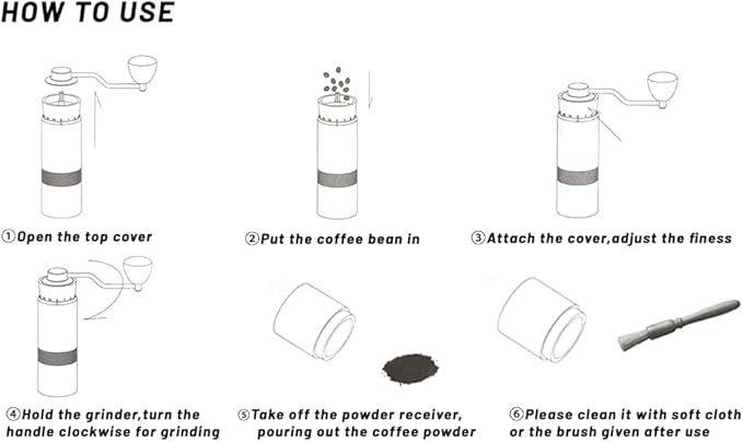 Manual Coffee Grinder, Hxswkk Hand Coffee Bean Grinder with 6-star Stainless Steel Burr for Espresso, Moka, Pour Over, French Press, External Adjustable Setting, for Home Office Travel Camping