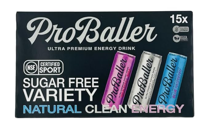ProBaller Ultra Premium Zero Sugar Energy Drink - Natural & Clean NSF Certified Sport Drink with Amino Acids, Taurine, Biotin, Vitamin B 12 Methylcobalamin, & Electrolytes - 15 Pack - Variety