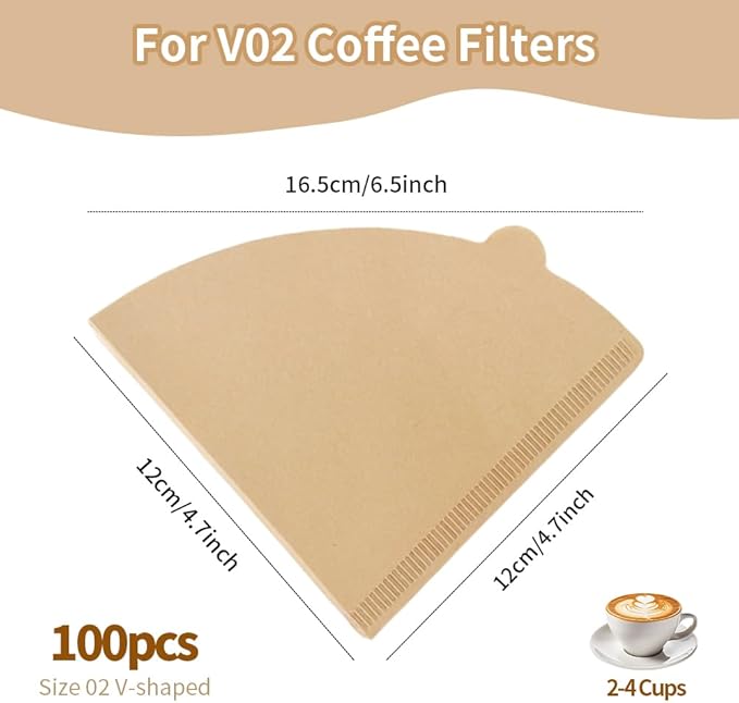 Coffee Filter, Size 02 Cone Coffee Filters Disposable, 100 Count Unbleached Natural Paper Filters 2-4 Cup for V60 For Pour Over Droppers and Drip Coffee Maker