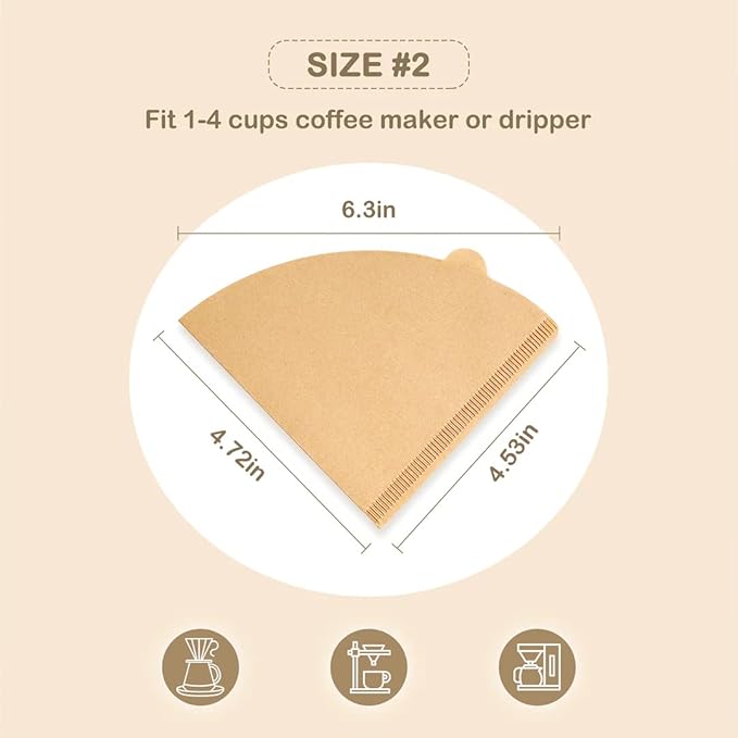 Coffee Filter 02, Set of 100 V02 Coffee Filters Size 2 Cone Coffee Filters Natural Unbleached Disposable Coffee Filter Paper For Pour Over Coffee Dripper and Coffee Maker