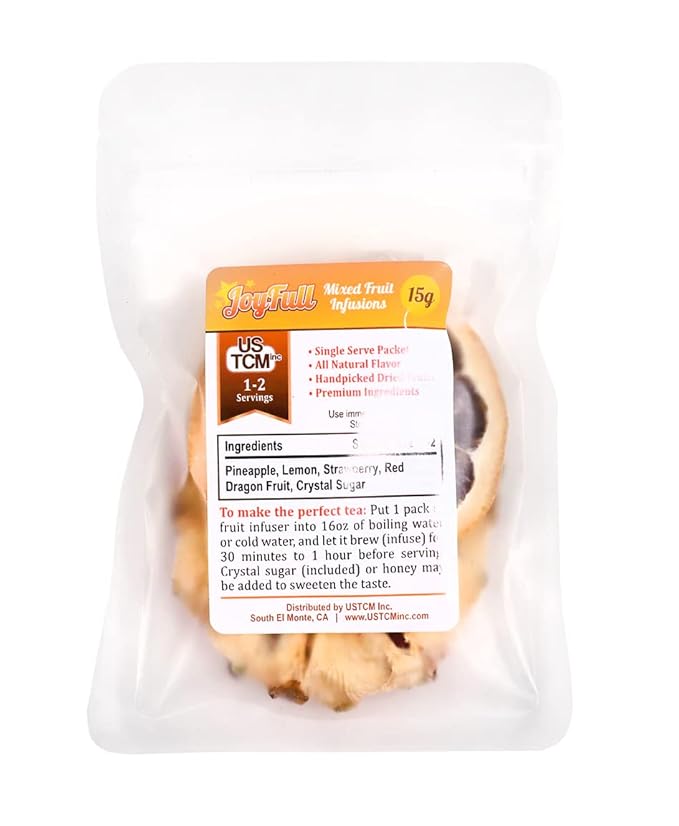 USTCM JoyFull Mixed Fruit Infusions Fruit Tea Single Pack All Natural Dried Fruits Mixed Flavors Make Perfect Tea! 15g (Pineapple, Lemon, Strawberry, Red Dragon Fruit, Pack of 3)