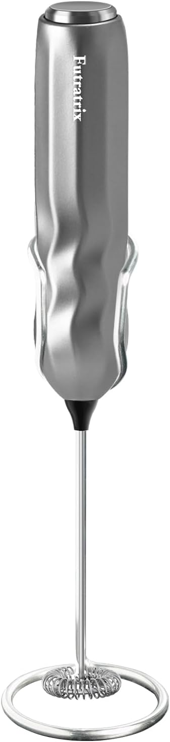 Handheld Milk Frother, Fast Powerful Drink Mixer Battery operated with Stainless Steel Whisk for Coffee (Silver with Stand)
