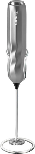Handheld Milk Frother, Fast Powerful Drink Mixer Battery operated with Stainless Steel Whisk for Coffee (Silver with Stand)