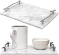 Serving Tray with Silver Handles – 12"x8" Marble Decorative Tray for Snacks, Drinks, Vanity, or Coffee Table Décor by Museo